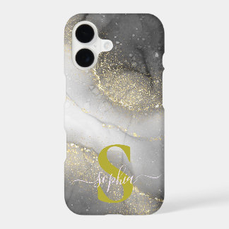 white marble chic gold glitter monogram