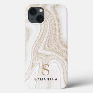 White marble chic gold glitter monogram Case-Mate  iPhone 13 Case