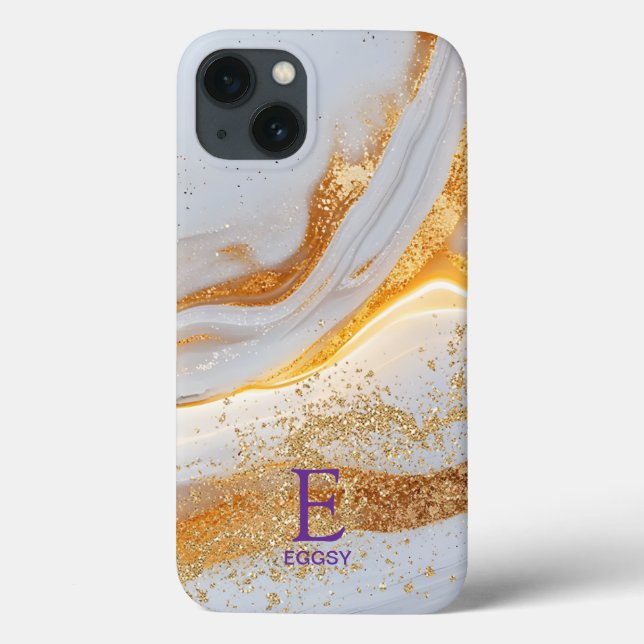 White marble chic gold glitter monogram Case-Mate iPhone case (Back)