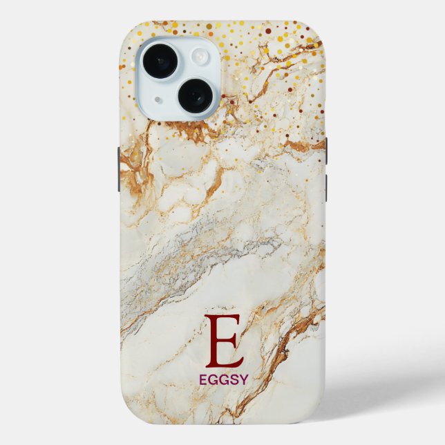 White marble chic gold glitter monogram Case-Mate iPhone case (Back)