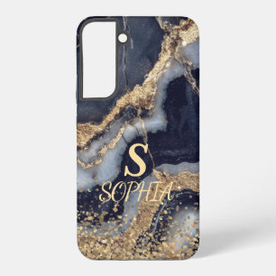 white marble chic gold glitter monogram samsung galaxy case