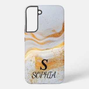 white marble chic gold glitter monogram samsung galaxy case
