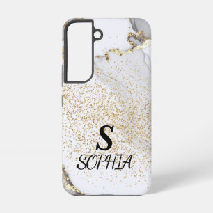 white marble chic gold glitter monogram samsung galaxy case