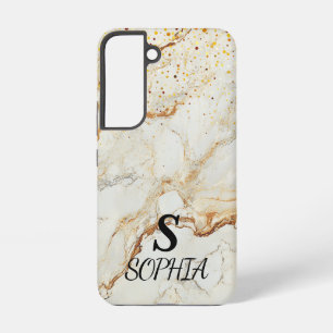 white marble chic gold glitter monogram samsung galaxy case