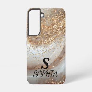white marble chic gold glitter monogram samsung galaxy case