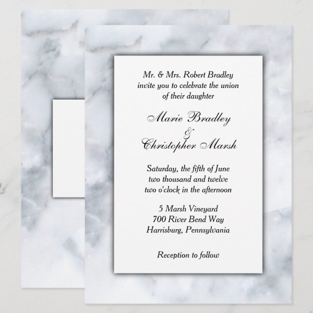 White Marble Classy Wedding Invitation (Front/Back)