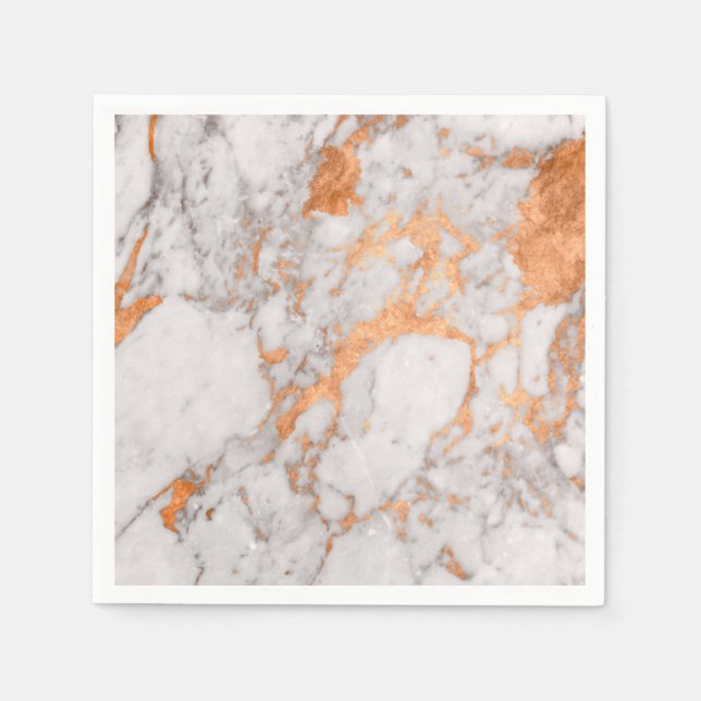 White Marble & Copper Paper Napkins (Front)
