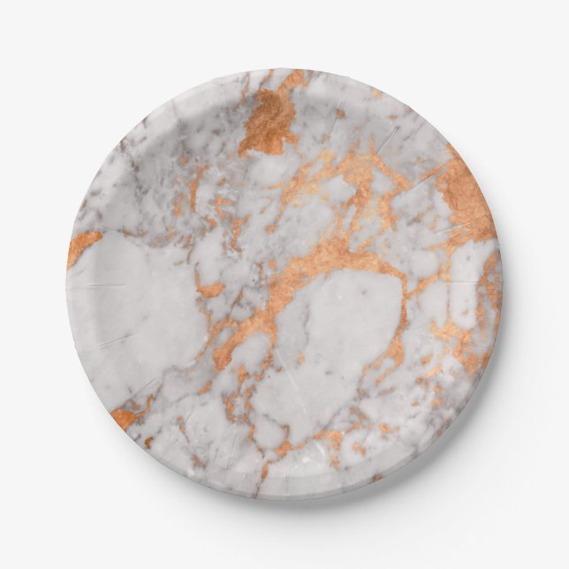 White Marble & Copper Paper Plate (Front)
