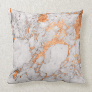 White Marble & Copper Throw Pillow