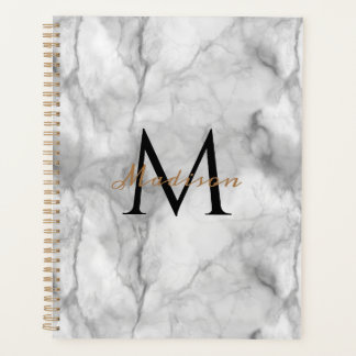White Marble Custom Monogram Name Planner