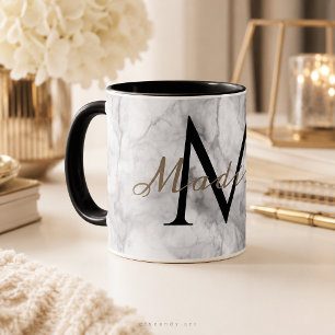 White Marble Custom Name Monogram Mug