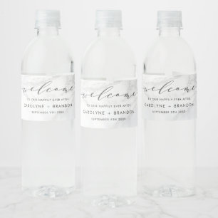 White Marble Custom Wedding Water Bottle Labels