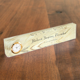 White Marble Desk Nameplate With Clock