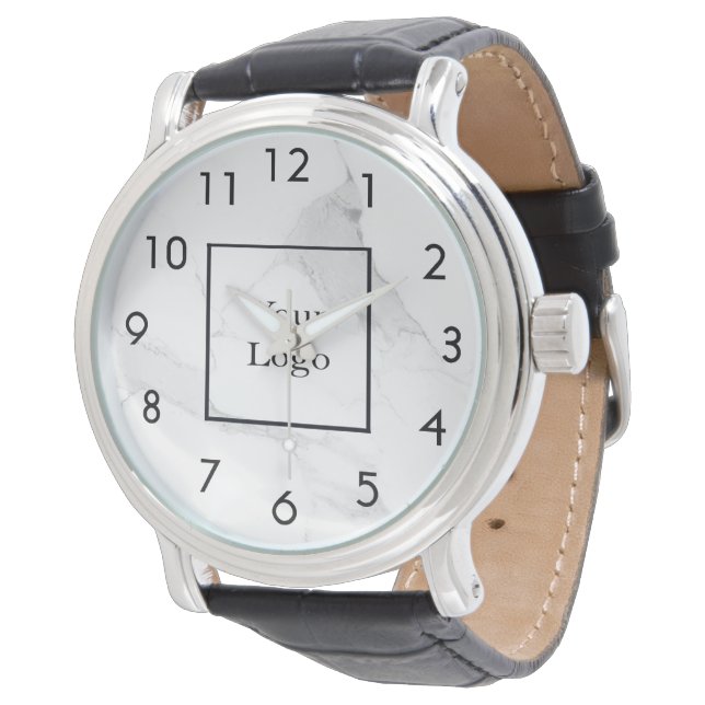 White marble elegant classic business logo watch (Angled)
