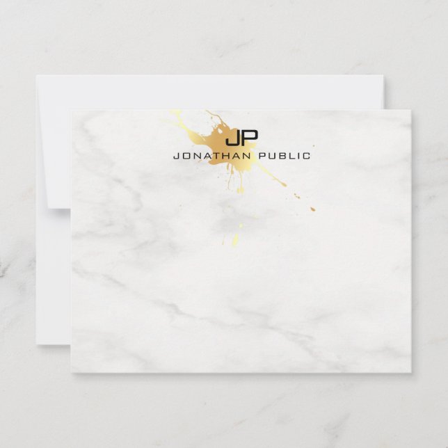 White Marble Elegant Gold Splash Monogram Template (Front)
