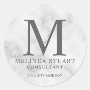 White Marble Elegant Monogram Business Classic Rou Round Sticker