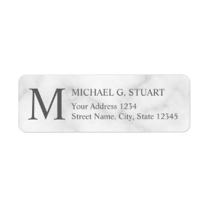 White Marble Elegant Monogram Return Address Label