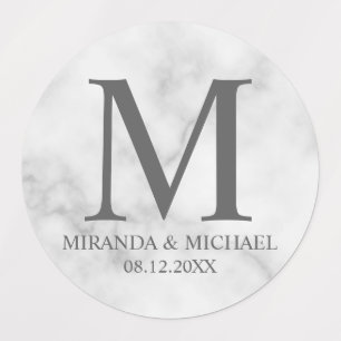White Marble Elegant Monogram Wedding Favour Label