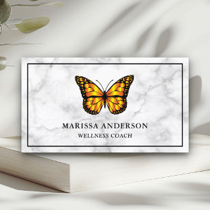 White Marble Elegant Orange Monarch Butterfly Business Card