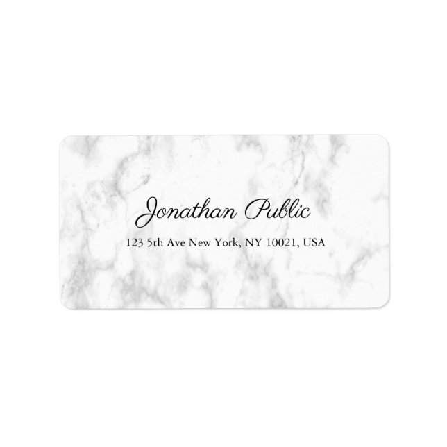 White Marble Elegant Script Luxury Trendy Address Label (Front)