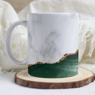 White Marble Emerald Green Agate Gold Glitter Coffee Mug