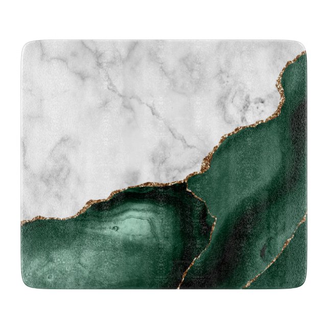White Marble Emerald Green Agate Gold Glitter Cutting Board (Front)