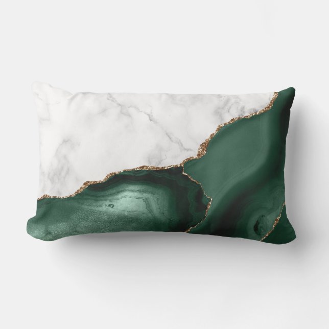 White Marble Emerald Green Agate Gold Glitter Lumbar Cushion (Front)