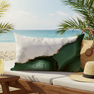 White Marble Emerald Green Agate Gold Glitter Lumbar Cushion