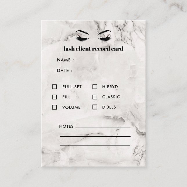 White Marble Eyelash Extension Client Consultation Business Card (Front)