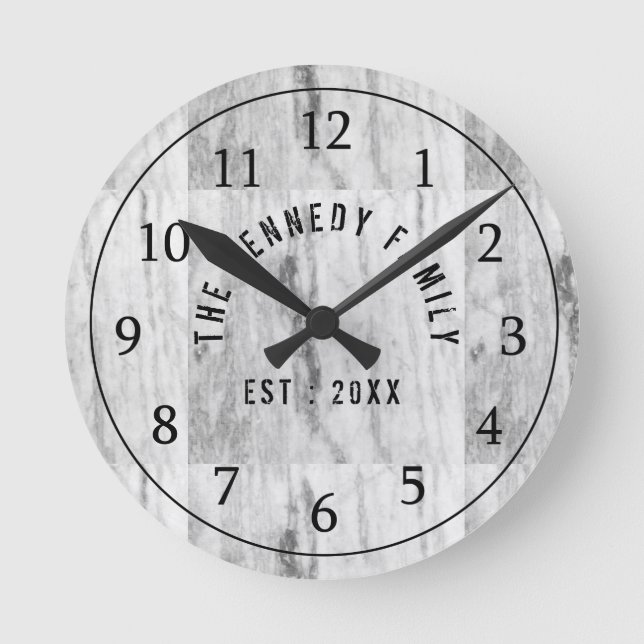 White Marble Family Round Clock (Front)