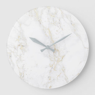 white marble faux glitter large clock