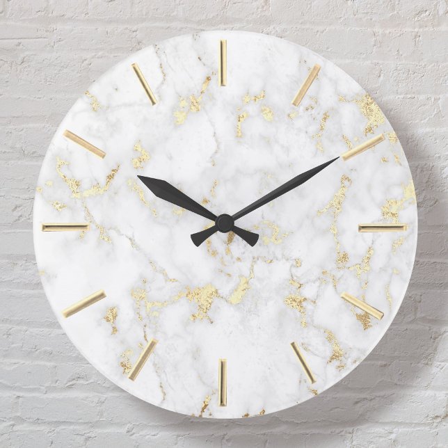 white marble faux gold foil details large clock (Creator Uploaded)