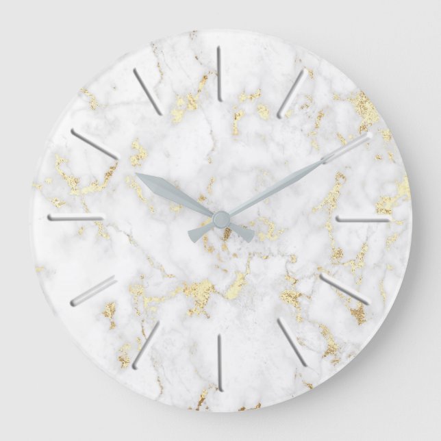 white marble faux gold foil large clock (Front)