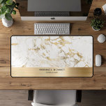 White Marble Faux Gold Metallic Business Desk Mat<br><div class="desc">Custom elegant White Marble Faux Gold Metallic Business Desk Mat.</div>