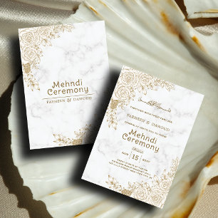 White Marble Floral Lace Islamic Muslim Mehndi Invitation
