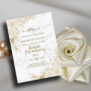 White Marble Floral Lace Islamic Muslim Nikah Wedd Invitation