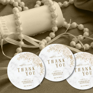 White Marble Floral Lace Muslim Wedding Favour Classic Round Sticker