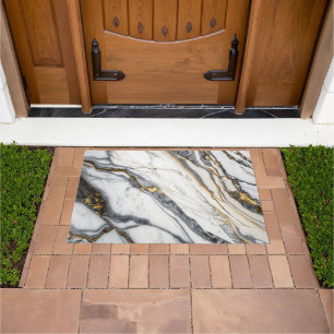 White Marble Flower   Doormat
