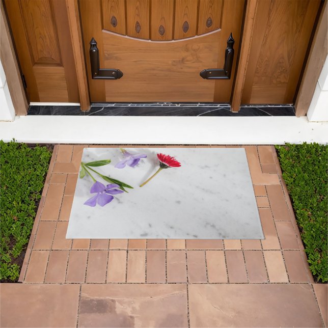 White Marble Flower   Doormat (Outdoor)