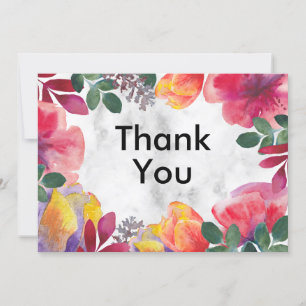 White Marble Flower  Thank You Card