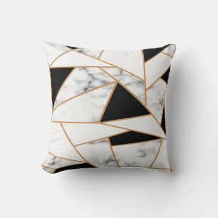 White Marble Geometric in gold, black Throw Pillow