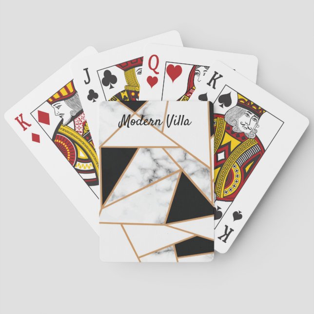 White Marble Geometric in Gold Playing Cards (Back)
