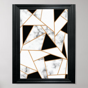 White Marble Geometric in Gold Poster