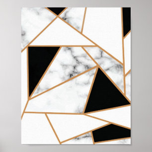 White Marble Geometric in Gold Poster