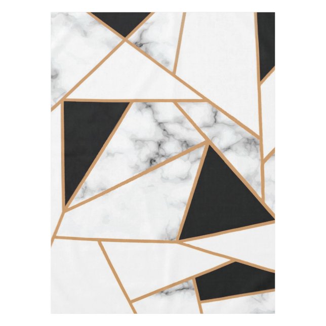 White Marble Geometric in Gold Tablecloth (Front)