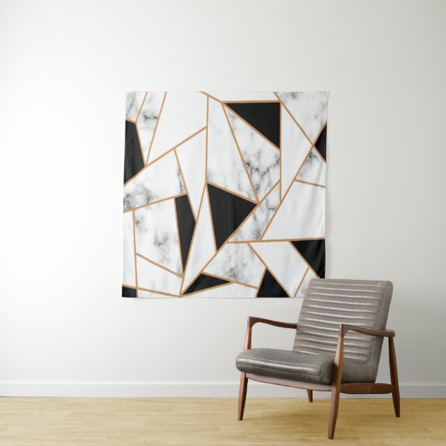 White Marble Geometric in Gold Tapestry (In Situ (Horizontal))