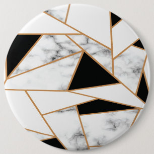 White Marble Geometric pattern in Gold 6 Cm Round Badge