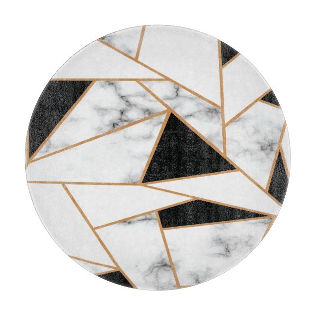 White Marble Geometric pattern in Gold Cutting Board (Front)