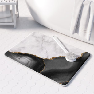 White Marble Gilded Black Agate Bath Mat