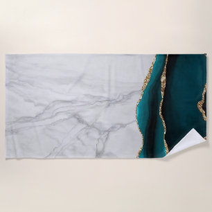White Marble Gilded Black Agate Beach Towel